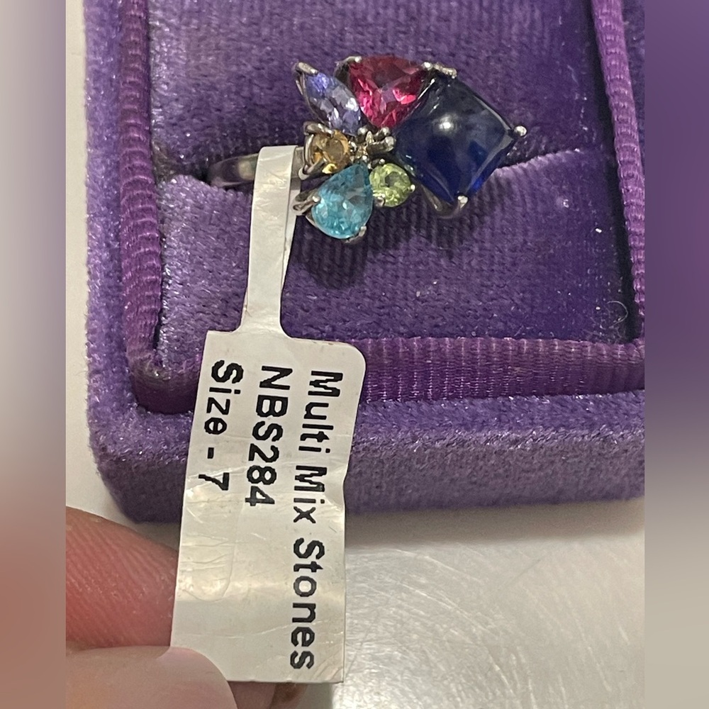Imported 925 Genuine Natural Multi Mix Gemstone Ring Sz7 NWT - Picture 4 of 4